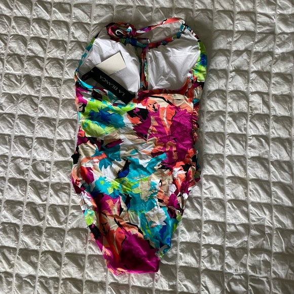 La Blanca Pink and Blue One Piece Swimsuit Tropical Print - Picture 4 of 7